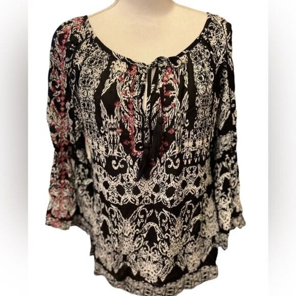 Soft Sorroundings Grace Embroidered black and white tunic. Size XS - Picture 1 of 14